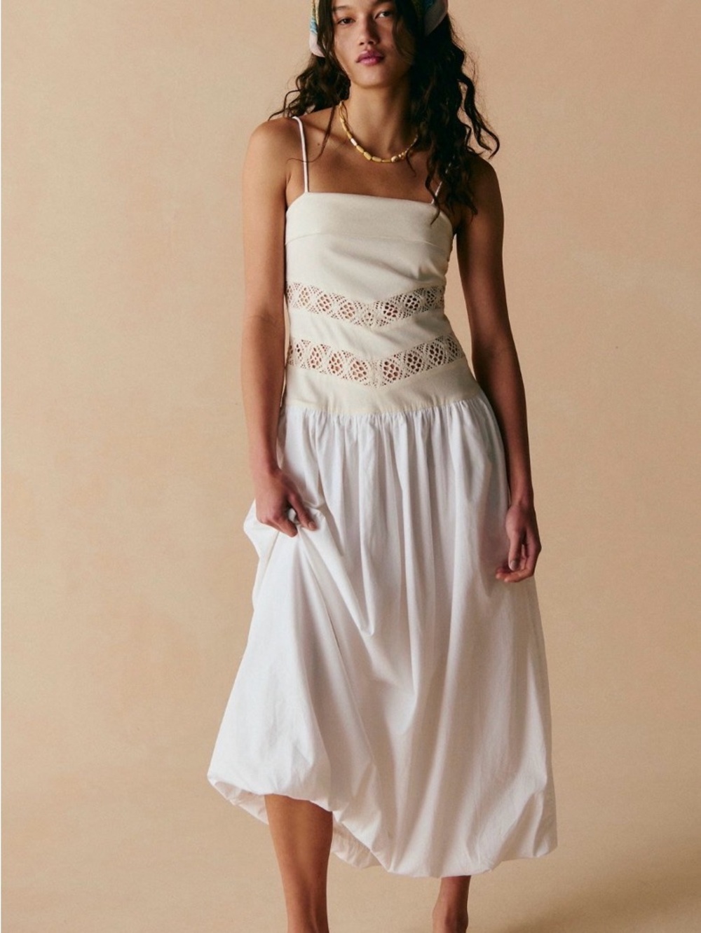 Free People Starheart ivory combo Crochet Waist Midi Dress